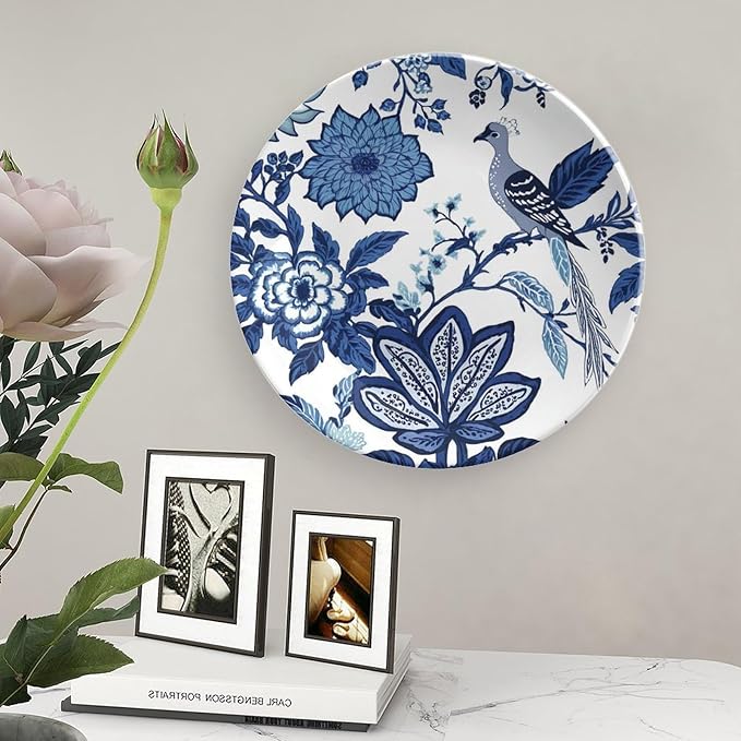 Vintage Plates Blue Indigo Floral Chinoiserie Custom Decor for Farmhouse Office Club Wall Wall Hanging Decorative Plate Including Bracket And Special Hook, Multi Sizes, Gifts for Men Women