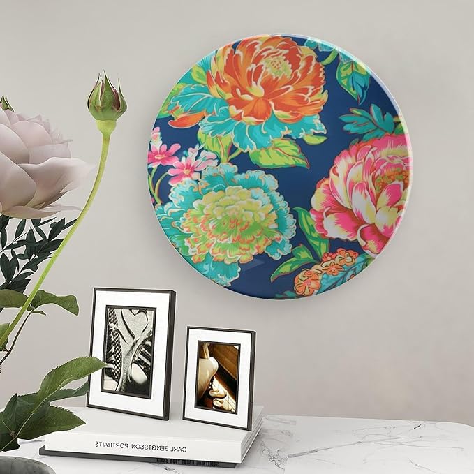 Navy Blue And Red Chinoiserie Peony Floral China Plates for Display Vintage Peony Flower Festival Household Supplies Display Home Holiday Party Decorations Customize Gifts for Men Women Christmas