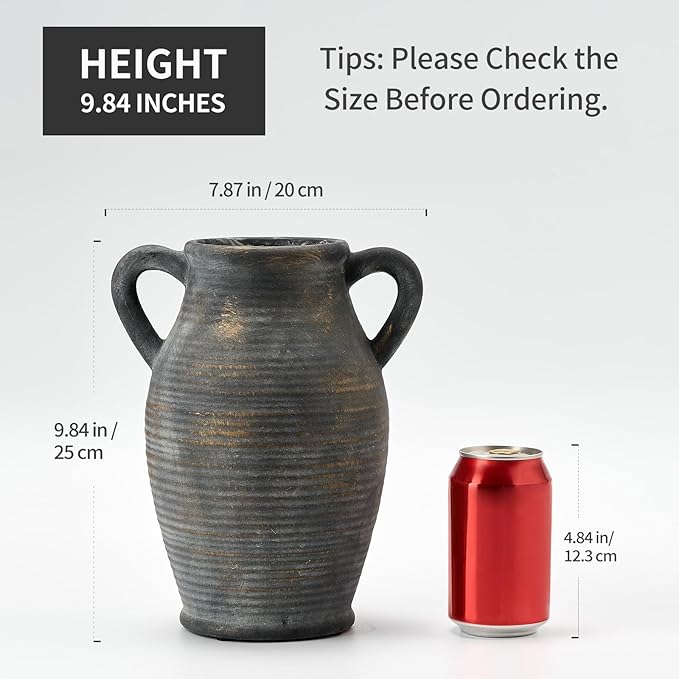 Emotionally Grounded Vase, Vaseking Large Ceramic Rustic Vase with 2 Handles, 9.8 inch Minimalist Decorative Farmhouse Tall Vases for Home Decor, Living Room, Enterway, Table Decoration, Bronze