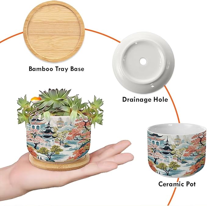 3 Piece Blue Asia Tiered Tower Coral Pink Flower Small Pot for Flowers Asian Style Chinoiserie Succulent Planters for Indoor Chinoiserie Garden Scenery Ceramics Plant Pot