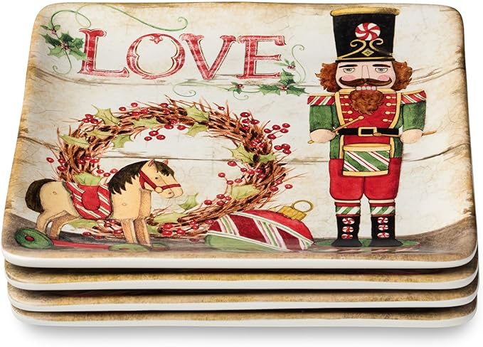 Nutcracker Parade Ceramic Holiday Dessert Plates Set – Santa, Elf, Toy Soldier, Snowman Art for Christmas Entertaining & Festive Tabletop Décor