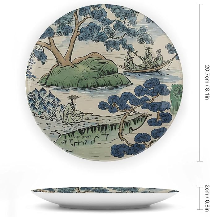 Decorative Plate Asian Scenic Dynasty Blue And Green Personalized Decor for Household Farmhouse Festival Display Bone China Decorative Plate with Vertical Stand, Multi Sizes, Gifts for Men Women