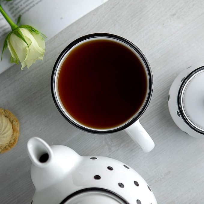 City to Cottage Handmade Ceramic Designer White And Black Polka Dot Cup, Unique Extra Large 17.5oz/500ml Pottery Cappuccino, Coffee, Tea, Soup Mug | Housewarming Gift for Tea Lovers