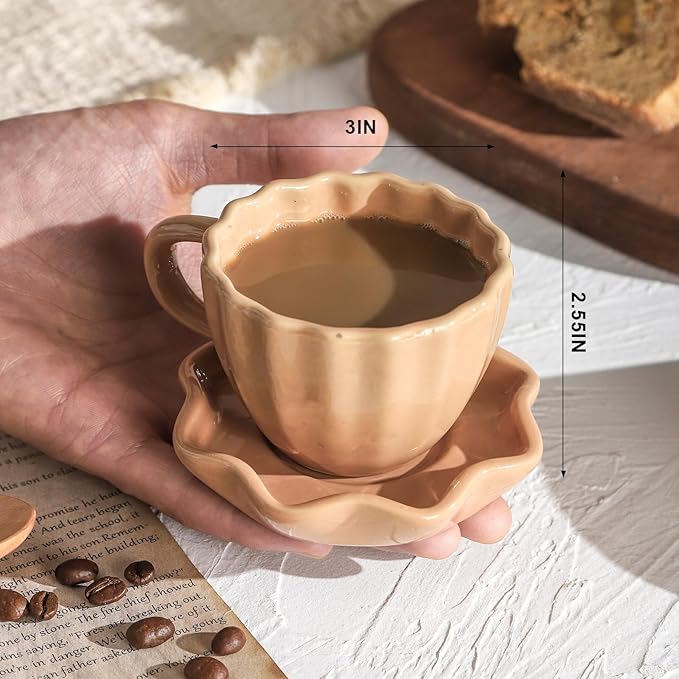 Cute Ceramic Double Espresso Shot Cups Set of 4 Tazas Para Cafe Expresso Cups 3 oz is Suitable for Single and Double Espresso Mugs.