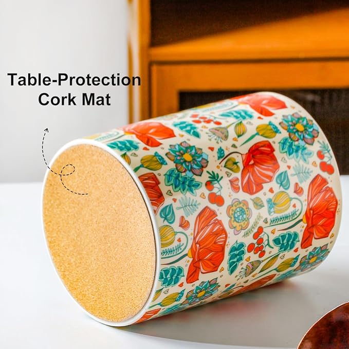 Kitchen Utensil Holder, 6.3 Inch Red Floral Ceramic Cooking Utensil Holder Modern Utensil Crocks for Kitchen Counter-Farmhouse, Housewarming Gift, Decor and Accessories (Flower-01, 6.3 Inch)
