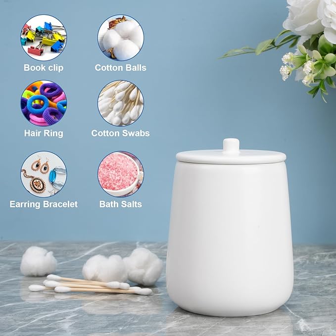 Ceramic Bathroom Accessories Set 6 Pcs, White Bathroom Accessory Set Includes Foaming Soap Dispenser with Rust-Proof Plastic Pump, Bathroom Cup, Qtip Holder, Soap Dish, 2Pcs Adhesive Hooks for Home