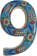 Large Ceramic Housewarming Sign Ceramic Address Plaque House Numbers Sign Door Personalized Coloured Decorative Hand Decoratede Housewarming Gifts Tulip Design 12 * 9 cm (Turquoise, 9)