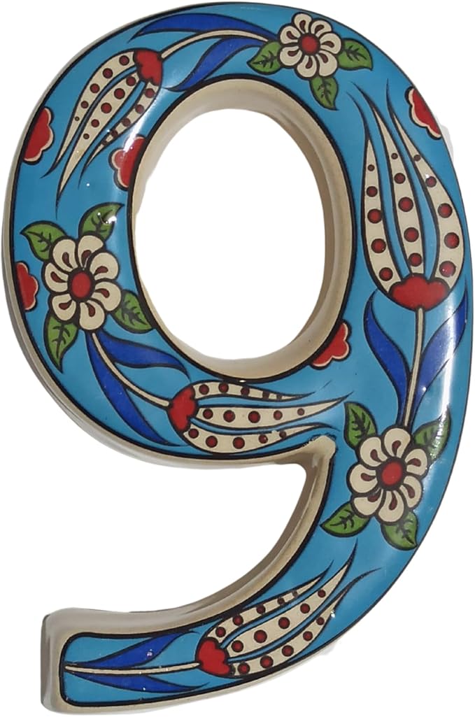 Large Ceramic Housewarming Sign Ceramic Address Plaque House Numbers Sign Door Personalized Coloured Decorative Hand Decoratede Housewarming Gifts Tulip Design 12 * 9 cm (Turquoise, 9)