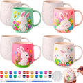 Zubebe 4 Sets Easter Paint Your Own Mugs Craft Kit, Bunny Ceramic to Paint, DIY Mugs for Adults, Festive Coffee Tea Cup for Adults with Painting Set for Easter Basket Stuffers Family Party Favors Gift