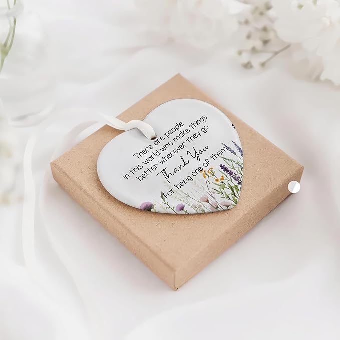 NGHYANA Christmas Tree Ornaments 2025 Heart Shaped Ceramic Thank You Ornament with Wildflower Design – 3.1 Inch Hanging Gift for Appreciation, Gratitude, Teachers, Friends, Coworkers