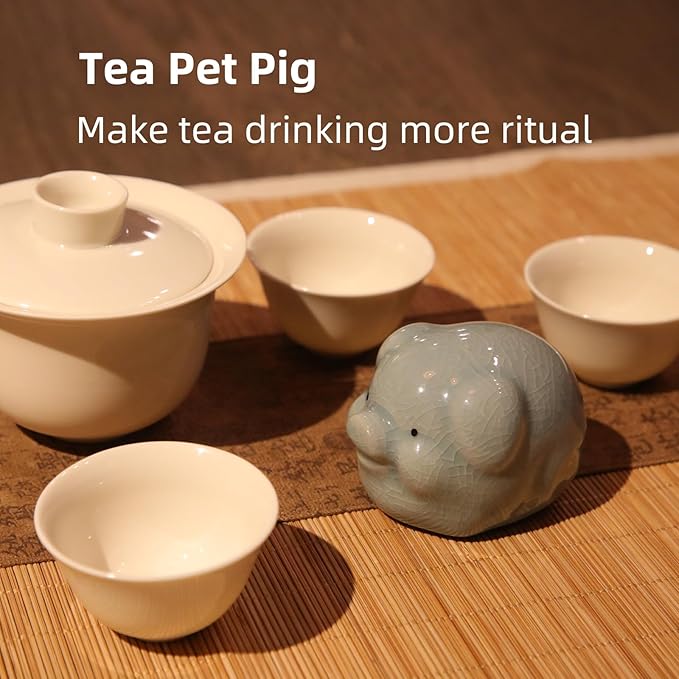 12 Chinese Zodiac Tea Pet, Unique Crackle Ru Porcelain, Traditional Chinese Cultural Tea Accessory, Asian Home & Office Decor, Gift for Tea Lovers & Anniversaries (Pig 1pc)