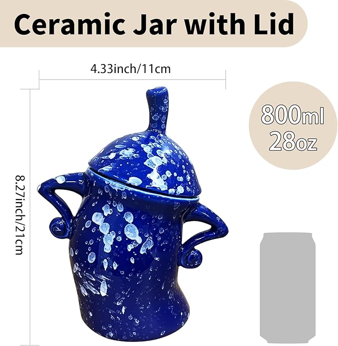 Ceramic Canister with Attitude 28oz, Spice Jars with Airtight Seal Lid for Food Storage, Blue Decorative Kitchen Container for Coffee Beans, Tea, Sugar, Salts, Spice and More (800ml)