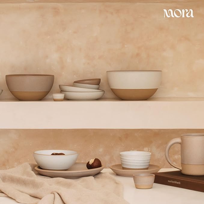 Mora Micro Ramekins Set of 4, 6oz Ceramic Pottery Baking Dishes - Microwave, Oven and Dishwasher Safe - Mushroom