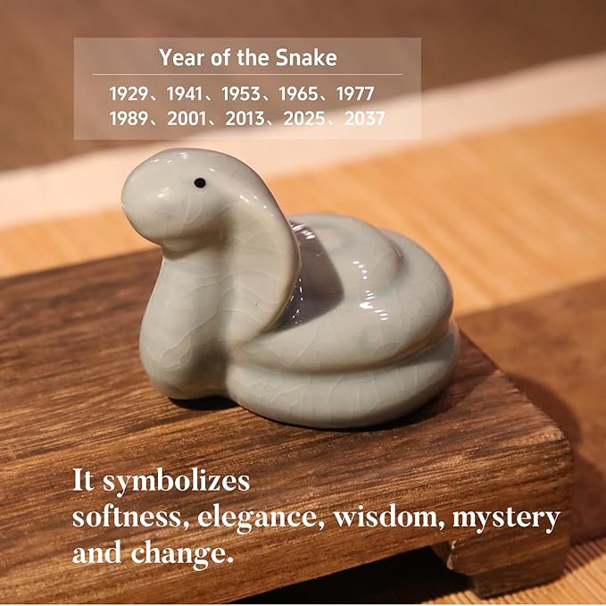 12 Chinese Zodiac Tea Pet, Unique Crackle Ru Porcelain, Traditional Chinese Cultural Tea Accessory, Asian Home & Office Decor, Gift for Tea Lovers & Anniversaries (Snake 1pc)