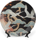 Japanese Crane Asian Oriental Birds China Plates, Custom Heron Floral Autumn Leaves Branch Ceramic Salad Plates, Housewarming Gifts Art Decoration Decorations Club, Unique Art with Stand
