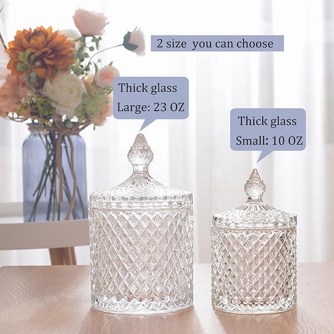 rejomiik Qtip Holder Glass Apothecary Jars with Lid Bathroom Accessories Vanity Organizers and Makeup Storage for Cotton Swabs, Makeup Sponges, Candy, Jewelry, 2 Pack Large Clear