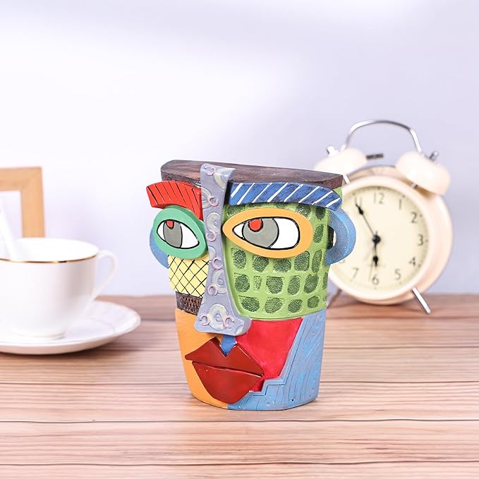 Unique Face Abstract Art Sculpture, Home Colorful Decor Statue for Modern Eclectic, TV Stand Accent, Coffee Table, Shelf, Entrance Table, Office Decor, Funky Quirky Art Decor Gift (Colorful)