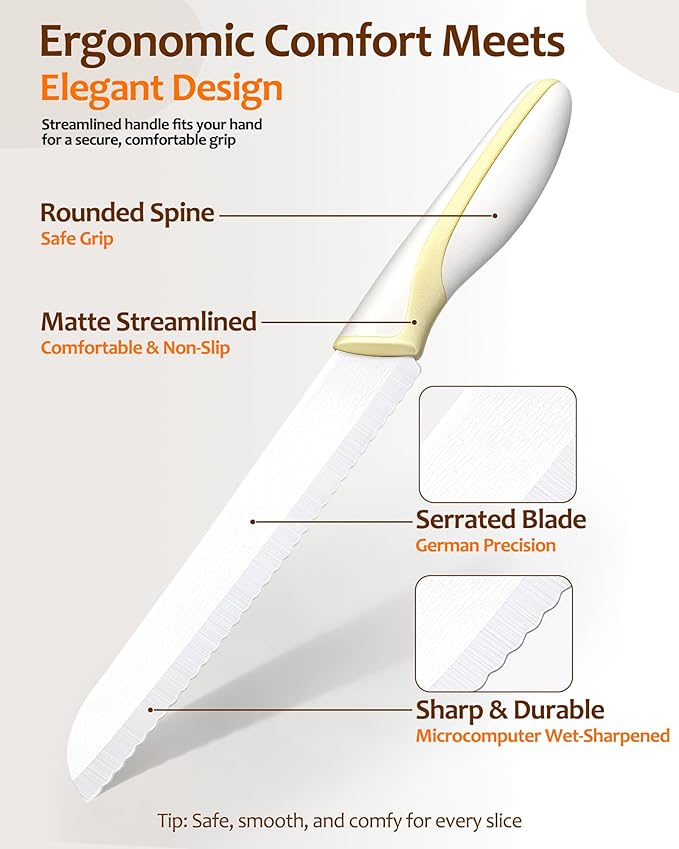 Bread Knife for Homemade Bread, Ceramic Serrated Sourdough Bread Slicer Set with Measuring Baking Mat & Cover, 12” Precision Cutting Knife for Artisan Loaves & Baking