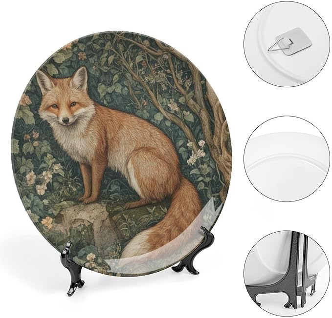Fox in A William Morris Style Forest China Plates for Display Art Nouveau Fox in The Garden Farmhouse Wedding Supplies Art Decoration Table Holiday Party Decorations Customize Gifts Anniversary