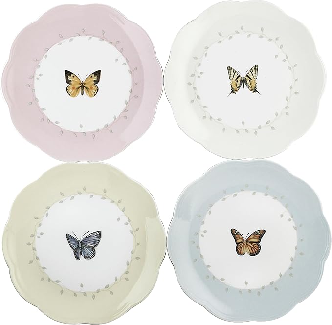 Lenox Dinnerware Set, Butterfly Meadow 4-Piece Dessert Plate Set, Service For 4, Microwave And Dishwasher Safe, Porcelain Plates, Salads And Pasta, Dish sets, Home & Kitchen (Assorted, 4 Pieces)