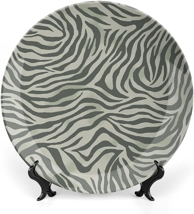 Tiger Stripes Cream Muted Beige China Plates, Customize Design Collector Plates for Club Display Wall Decor, with Display Stand And Hook Up Art Decorations for Home Kitchen