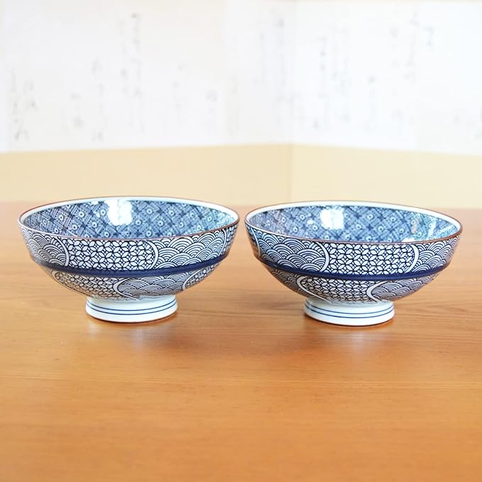 有田焼やきもの市場 Japanese Rice Bowl 5.3 inches in Diameter set of 2 Ceramic Arita Imari ware Made in Japan Porcelain Jimon-ori Large