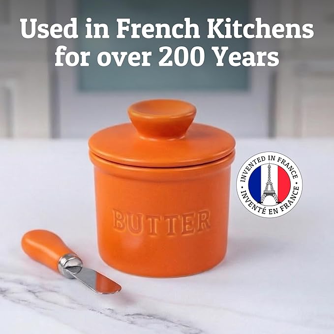 PriorityChef Butter Crock with Lid with Water Line,Ceramic French Butter Dish to Leave On Counter, Orange Clown Fish