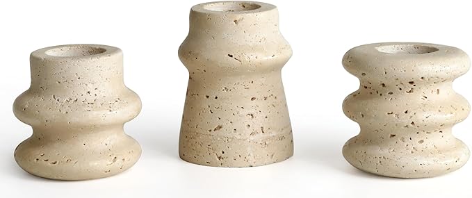 Vixdonos Natural Stone Candle Holder Set of 3 Taper Candle Candlestick Mantle Candle Stand for Home Decor,Wedding,Party and Table Centerpieces(White)