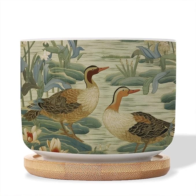 Set of 1 Green Water Lily Chinoiserie Flower Small Pot for Flowers and Duck Garden Ceramics Planters for Indoor Plants Chinoiserie Chic Succulent Planters for Indoor