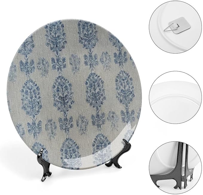 Blue Flowers Aqua Plates Ceramic for Display Blue Indigo Floral Chinoiserie Office Wedding Supplies Household Housewarming Gifts Holiday Party Decorations Custom Gifts for Men Women Wedding