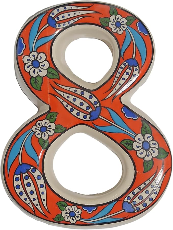Large Ceramic Housewarming Sign Ceramic Address Plaque House Numbers Sign Door Personalized Coloured Decorative Hand Decoratede Housewarming Gifts Tulip Design 12 * 9 cm (Orange, 8)
