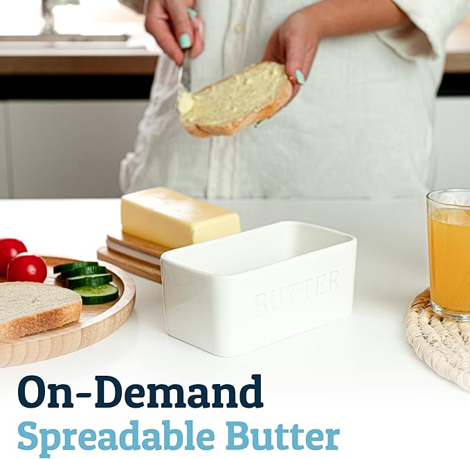 PriorityChef Extra Large Butter Dish with Lid for Countertop, Ceramic Butter Container With Airtight Cover, Butter Keeper for Counter or Fridge, Butter Holder Storage, White