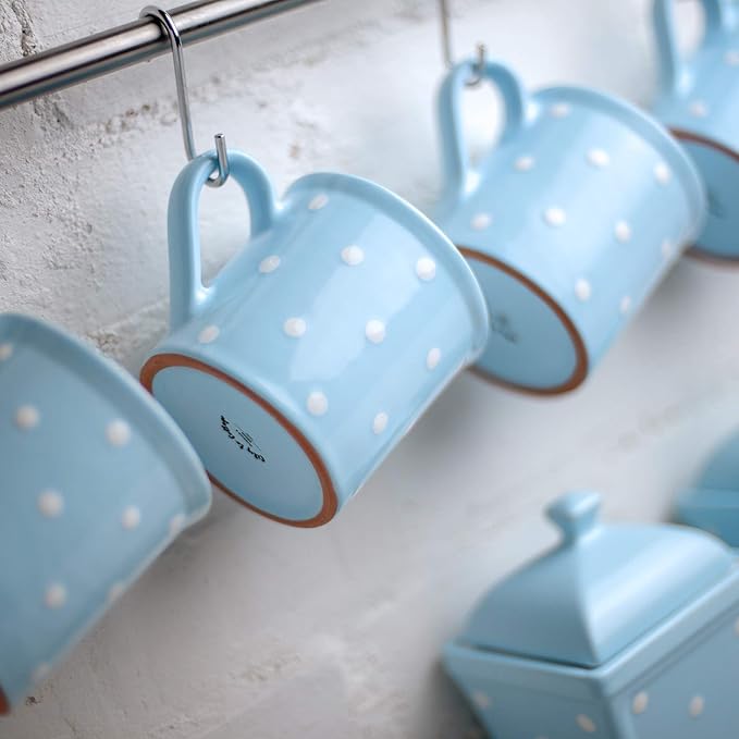 City to Cottage Handmade Light Sky Blue and White Polka Dot Ceramic Extra Large 17.5oz/500ml | Hot Chocolate, Coffee, Tea Mug, Cup with Handle Unique Designer Pottery Gift for Tea Lovers