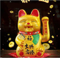 Lucky Cat,Beckoning Ceramic Maneki Neko Lucky Fengshui Cat,Japanese Lucky Cat with Waving Arm Gold Battery Operated(7 inches)