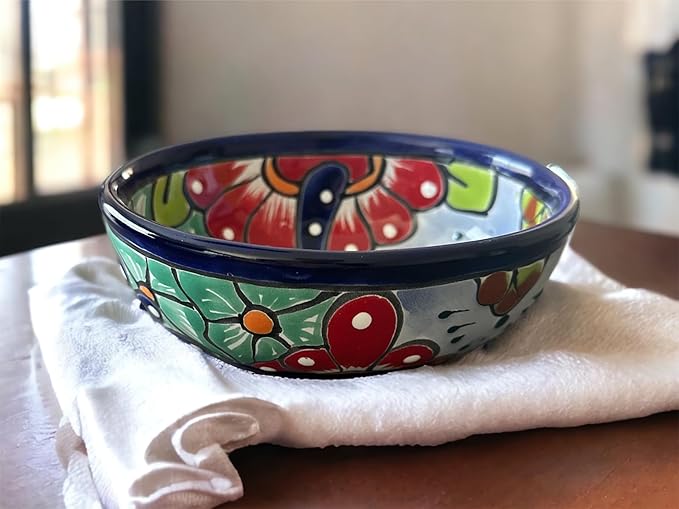 Handmade Talavera Mexican Pottery Salsa Bowl - Unique Oval Design - 6x5x2.5 Inches