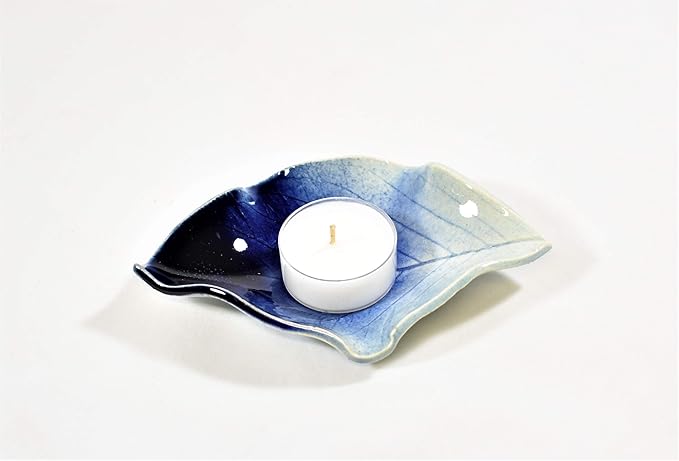 Earthen Vessels Pottery, Handmade, Hydrangea Leaf, Tea Bag Holder, Teaspoon Rest or Ring Dish, Set of 3 in Starry Night Blue