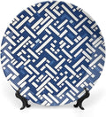 Vintage Plates Navy Blue Geometric Custom Decor for Club Art Decoration Wall Display Wall Decorative Plate with Vertical Stand, Multi Sizes by Choosing, Gifts for Men Women