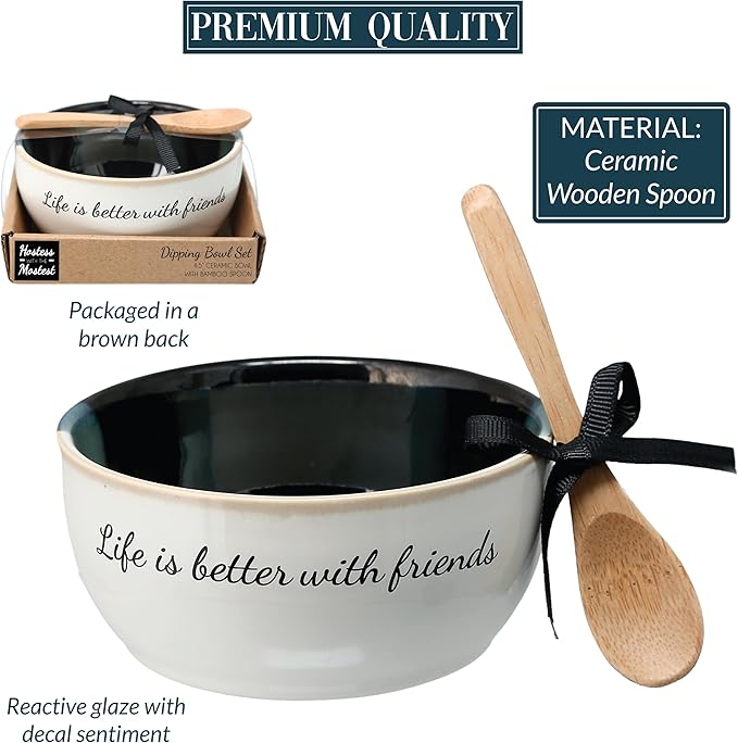 Pavilion - Life Is Better With Friends - 4.5" Dip Bowl & Spoon Set Housewarming Apartmentwarming Neutral Decor Bestie BFF Gift Present