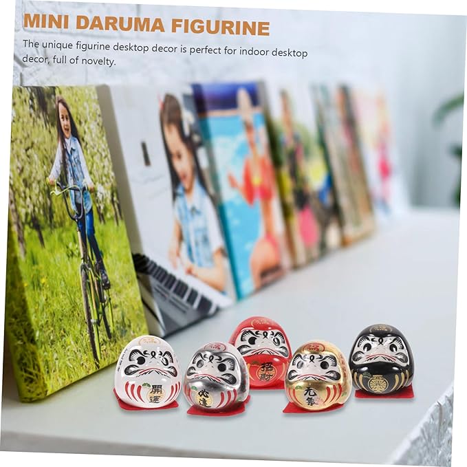 Ciieeo Japanese Ceramic Darma Figurine Miniature Lucky Doll Decor for Car Home Office Asian Collectible Ornament Feng Shui Wealth and Fortune Sculpture