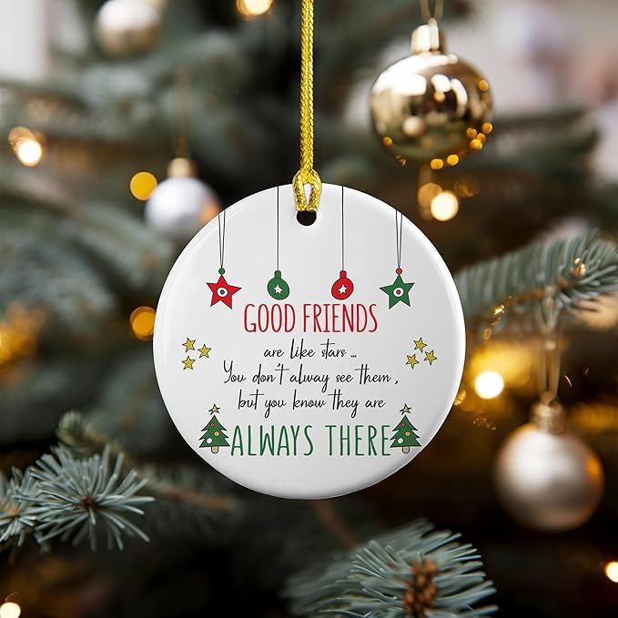 NGHYANA Ceramic Christmas Ornament 3.2 Inch Good Friends Quote Holiday Decoration