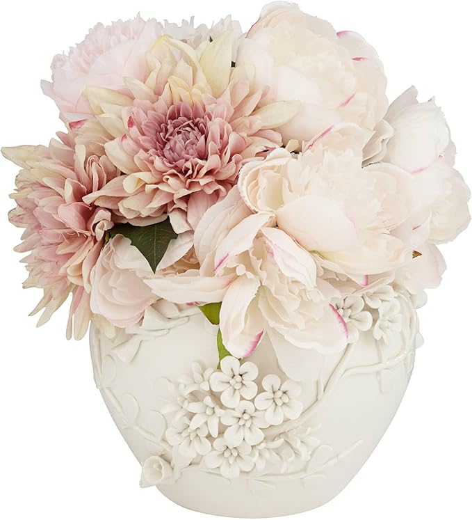 Bloomer 8 3/4" Wide White Glazed Floral Cottage Core Decorative Vase - Dahlia Studios