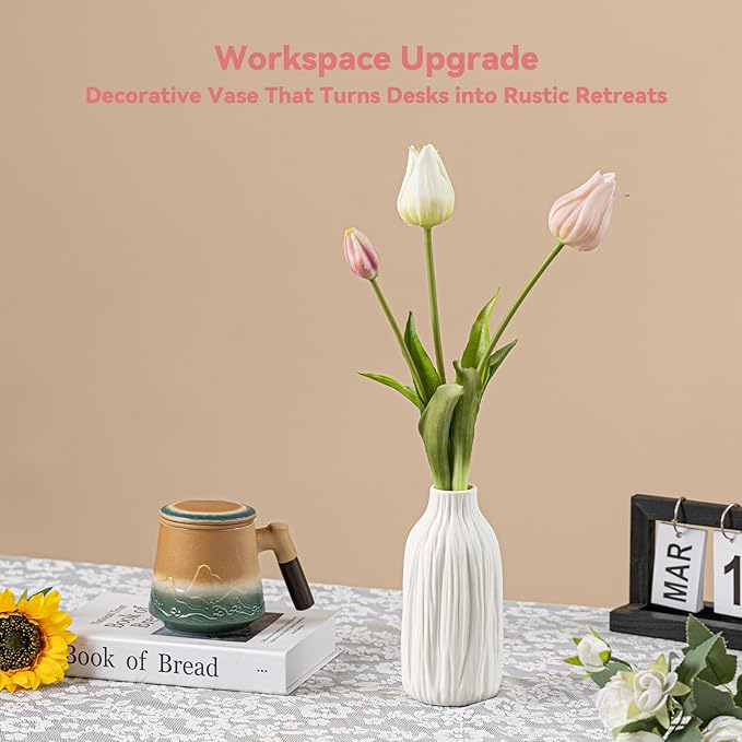 White Ceramic Vase for Home Decor – Minimalist Decorative Vase for Living Room & Office,7.2" Vase for Pampas Grass & Centerpieces, Modern Unique Flower Vase Gift for Friends or Yourself