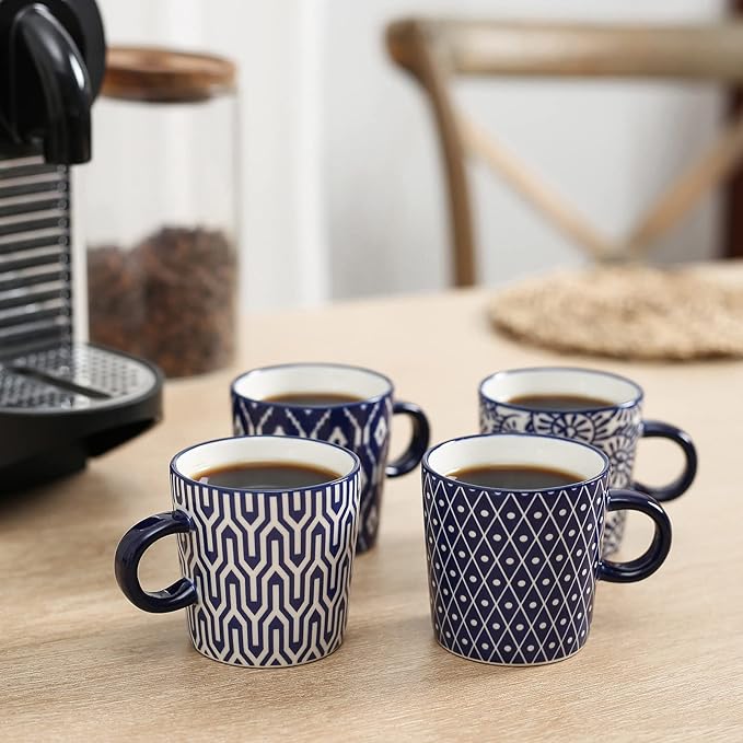 Selamica Ceramic 3.5 Oz Espresso Cups, Espresso Mugs 2.5 Inch Demitasse Cups, Mini Coffee Cups for Latte Mocha Lungo Tea, Set of 4, Vintage Blue