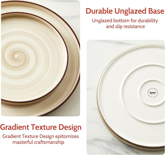 Sweese 7.8 Inch Porcelain Dessert Plates Set of 6 - Gradient Salad Plates, Microwave & Dishwasher Safe, Scratch-Resistant, Elegant High-Edge Design for Appetizers, Cakes, Pasta - Neutral