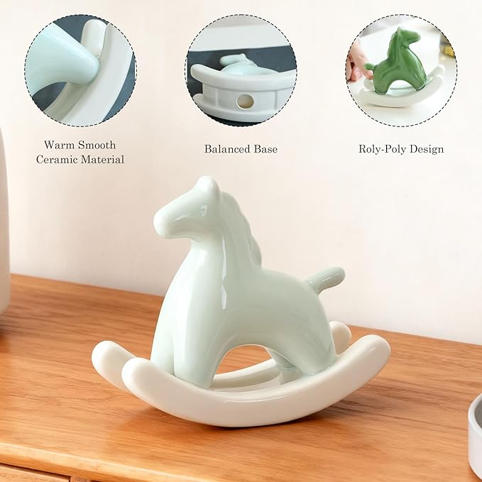 Creative Ceramic Rocking Horse Figurine – Stylish Small Desktop Sculpture for Home, Office, Entryway or Tea Table, Ideal Gift for Decoration (Green)