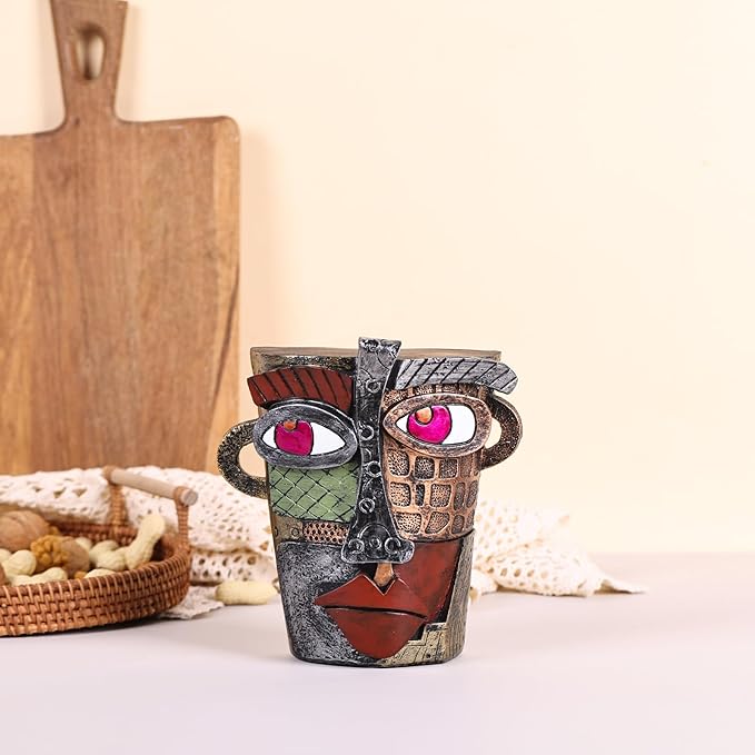 Unique Face Abstract Art Sculpture, Home Colorful Decor Statue for Modern Eclectic, TV Stand Accent, Coffee Table, Shelf, Entrance Table, Office Decor, Funky Quirky Art Decor Gift (Vintage)
