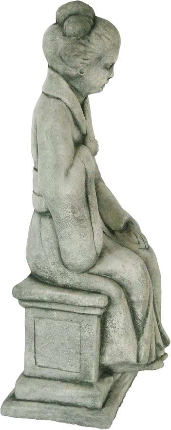 Sitting Geisha on Pedestal Garden Statue Concrete Asian Sculpture