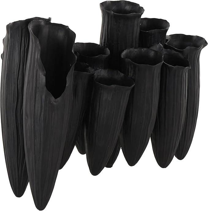 Deco 79 Ceramic Abstract Decorative Vase Floral Inspired 10 Openings Centerpiece Vase with Linear Grooves, Flower Vase for Home Decoration 13" x 5" x 11", Black