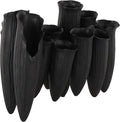 Deco 79 Ceramic Abstract Decorative Vase Floral Inspired 10 Openings Centerpiece Vase with Linear Grooves, Flower Vase for Home Decoration 13" x 5" x 11", Black