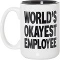 Artisan Owl World's Okayest Employee Mug - 15oz Large Ceramic White Funny Coffee Cup with Black Interior for Boss, Coworker & Manager - Office Humor & Employee Appreciation Present